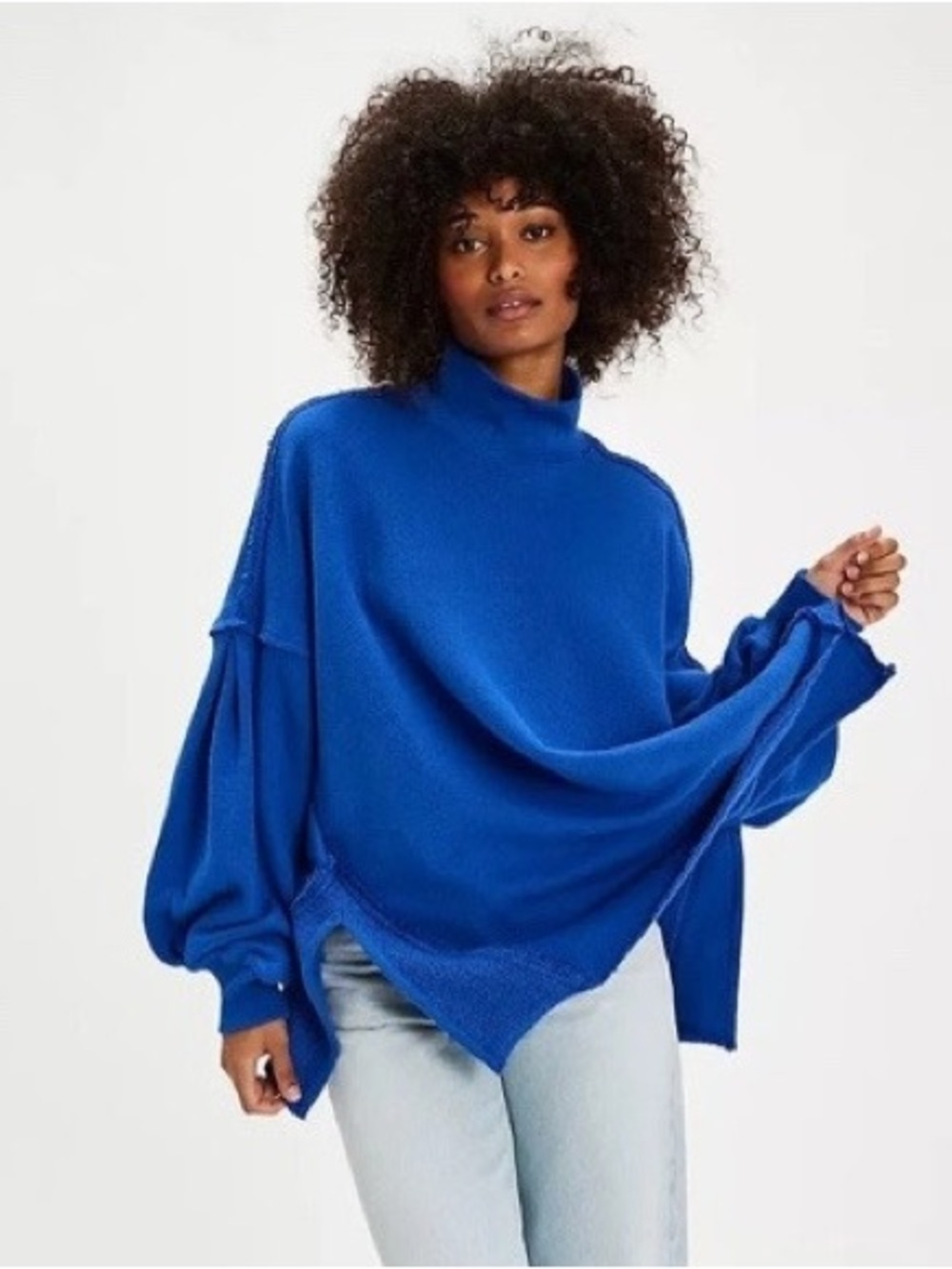 We The Free 100% cotton Wonderful Pullover Dolman Sleeve Turtleneck in Mazarine